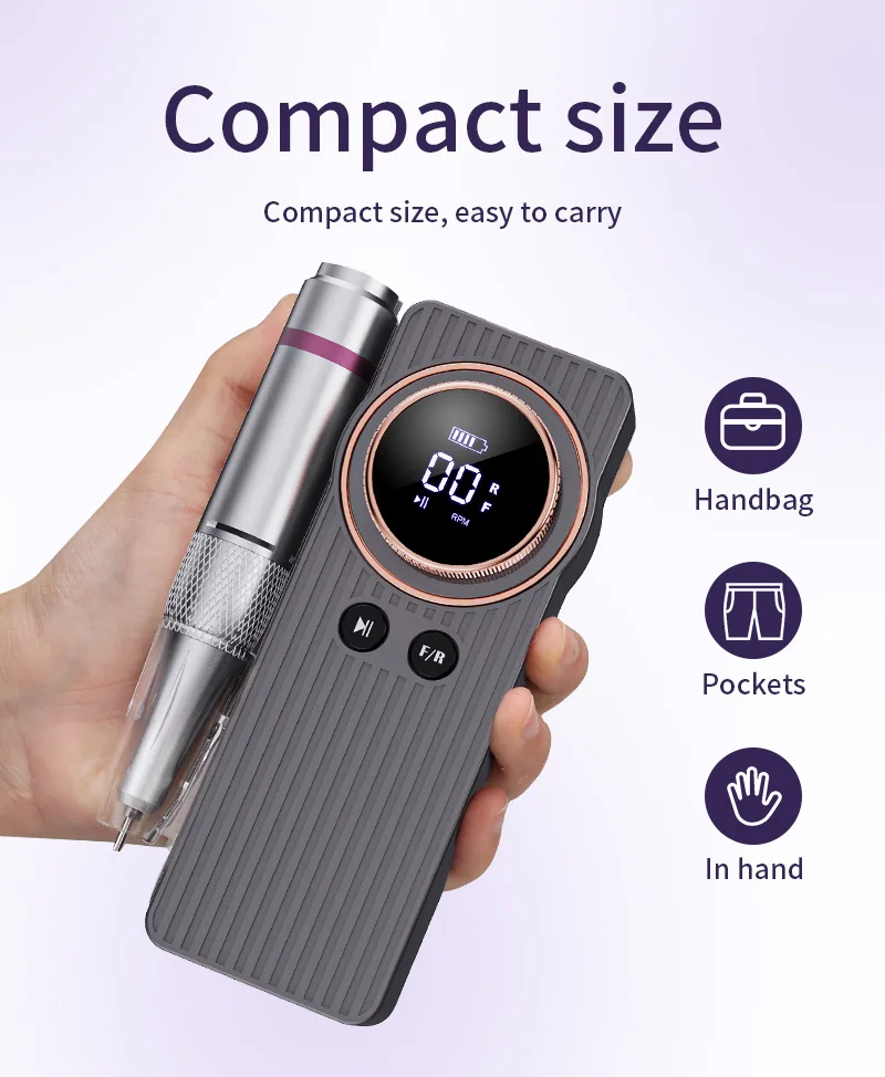 35000RPM Nail Drill Portable LCD Display Electric Manicure Polisher for DIY Nail Art Salon and Home