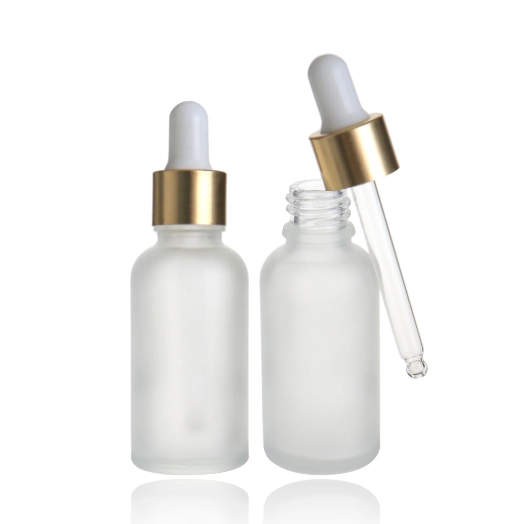 Wholesale dropper bottle for hair oil 30ml 1oz frosted white attar glass vials with gold cap for cosmetics package