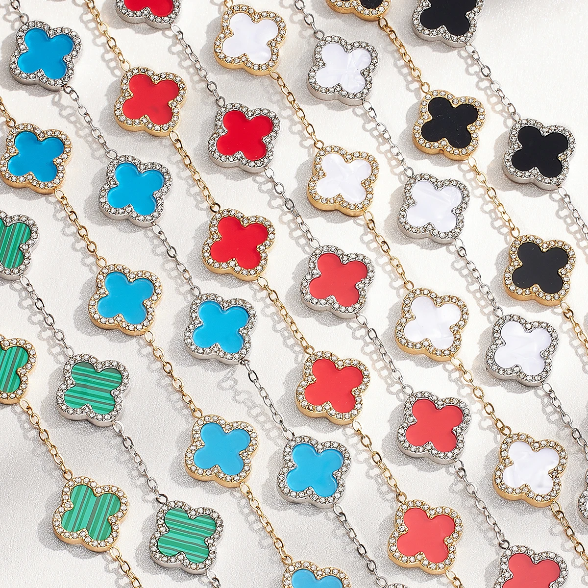 Fashion Designer Brand Gold Plated Stainless Steel  Four Leaf Clover Bracelet  4 -Leaf Clover Necklace Bracelet Jewelry Set