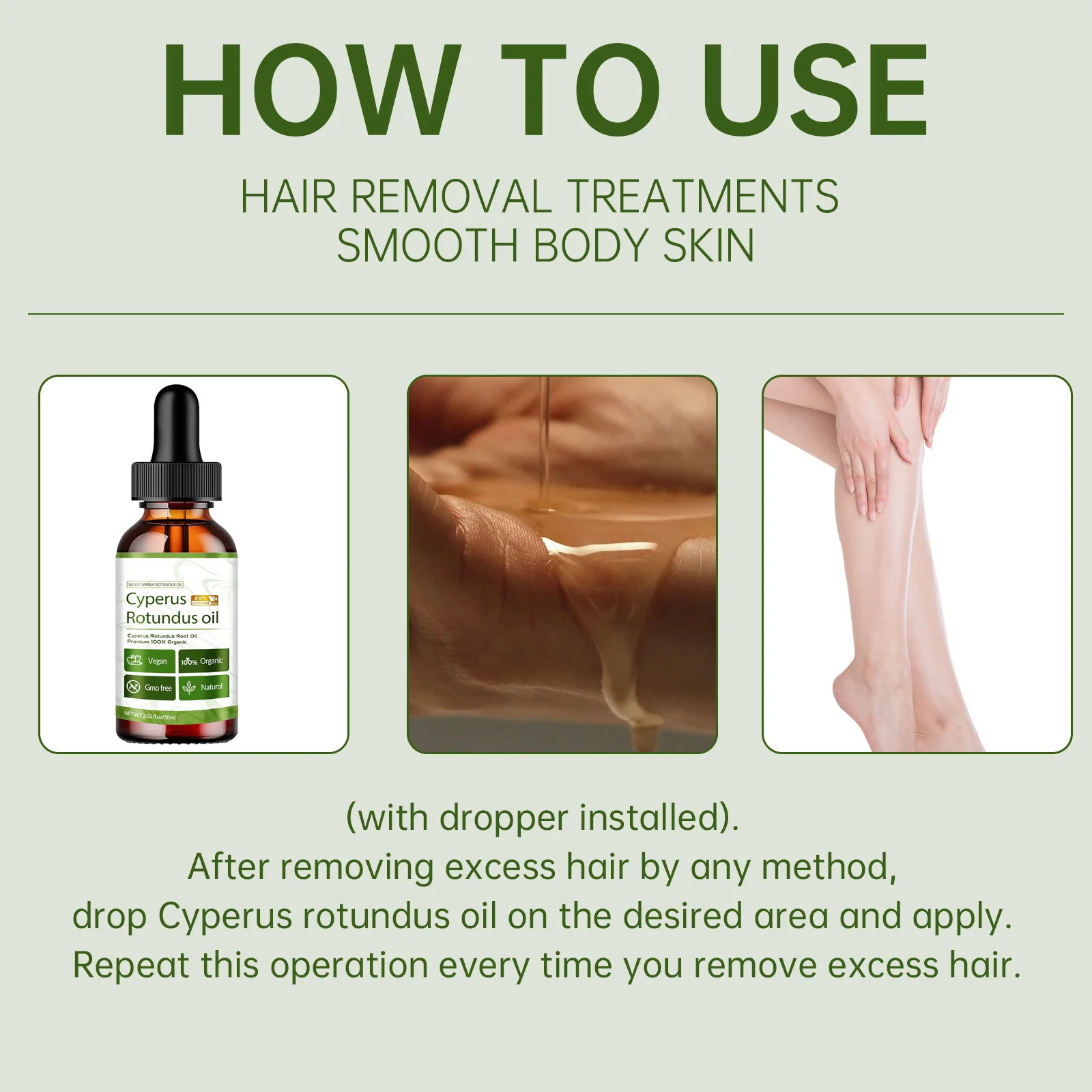 Private Label Natural Non-irritating Gentle and Smooth Cyperus Rotundus Oil for Hair Removal treatment Body Massage Oil