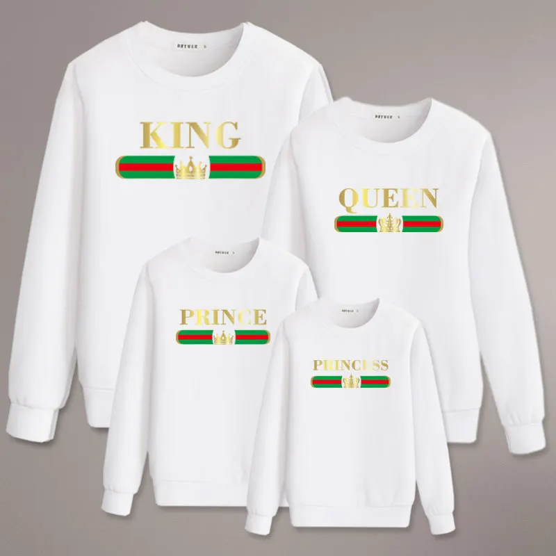 King Queen Prince Princess Matching Family Crewneck Sweaters Loose Casual Oversized Sweatshirts  Custom Logo Parent Child Clothe