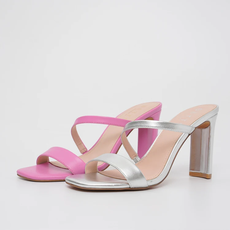 Quality Assurance Fashion Custom PU High Heeled Slide Sandals For Women, Open Toe Thin Two Strap Dress Shoe for Summer