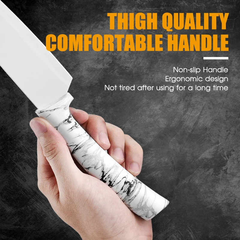 Non-Stick Coating Marble Handle 6pcs Kitchen Knife Set With Block Carving Knife Chef Knife In Color Box