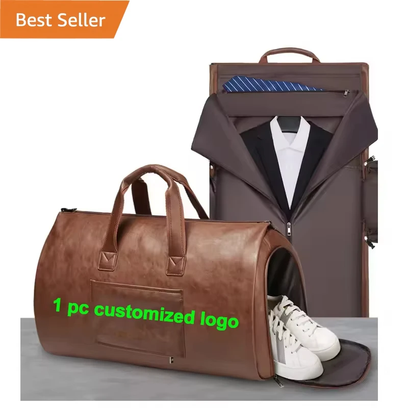 Hot Selling Fashion Waterproof Leisure PU Garment Duffle Bag Foldable 2 in 1 Large Capacity Fitness Bag