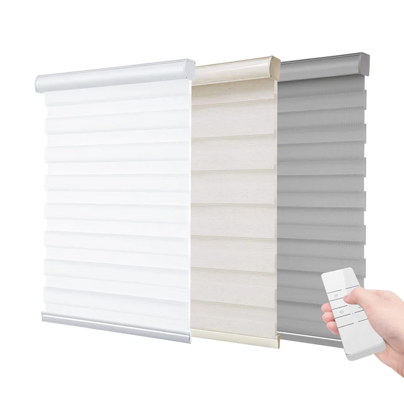 Cordless smart zebra blackout blinds motorized roller blind wood look supplier