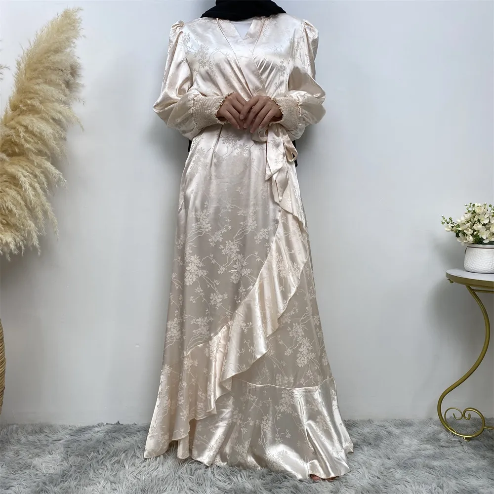 6572# Fashion Satin Muslim Shirt Dress Islamic Clothing Muslim Dresses Quality Casual Summer Dresses Dubai Turkey Islamic