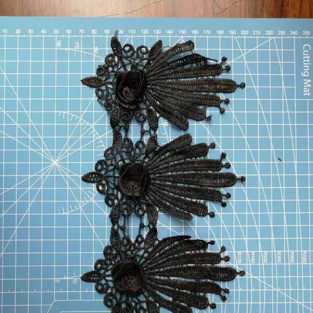 black embroidery trimming lace border handmade 3d flower guipure lace trim for cloth