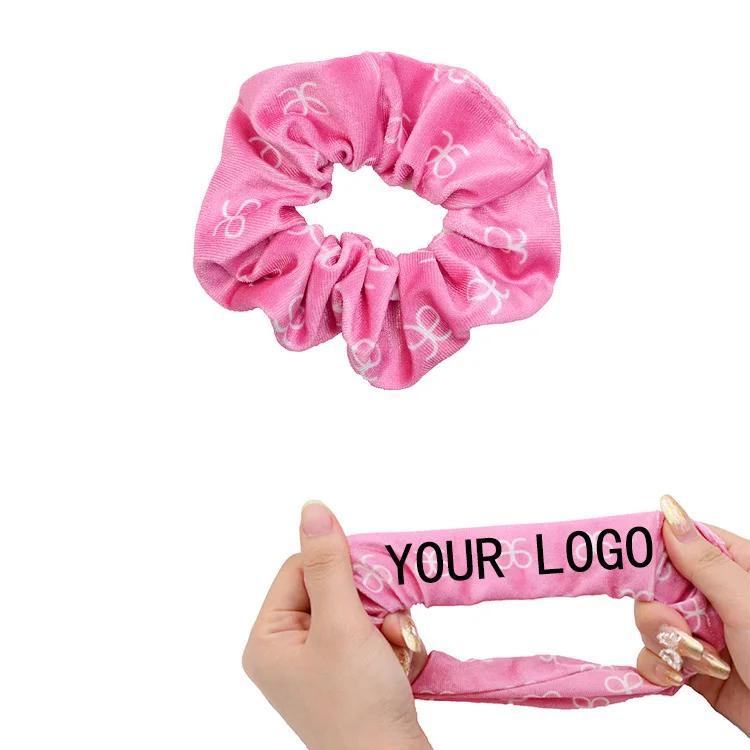 CHENGHE custom personalized name velvet scrunchies for women elastic hair scrunchies satin square print Logo hair band