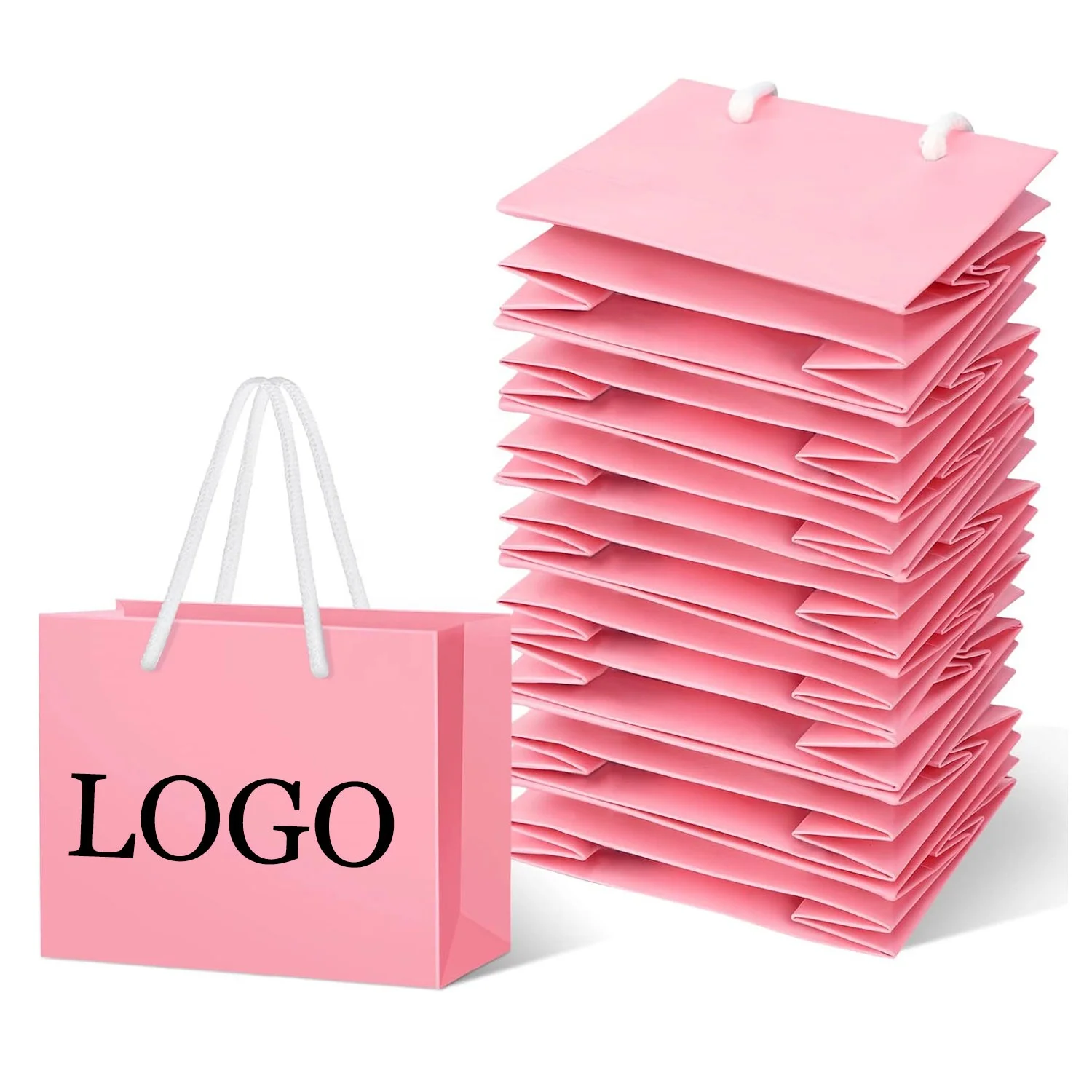 Free Design Customized Kraft Extra Small Gift Wrapping Shopping Paper Bag Favor Cardboard Cheap Pink Bags With Your Own Logo