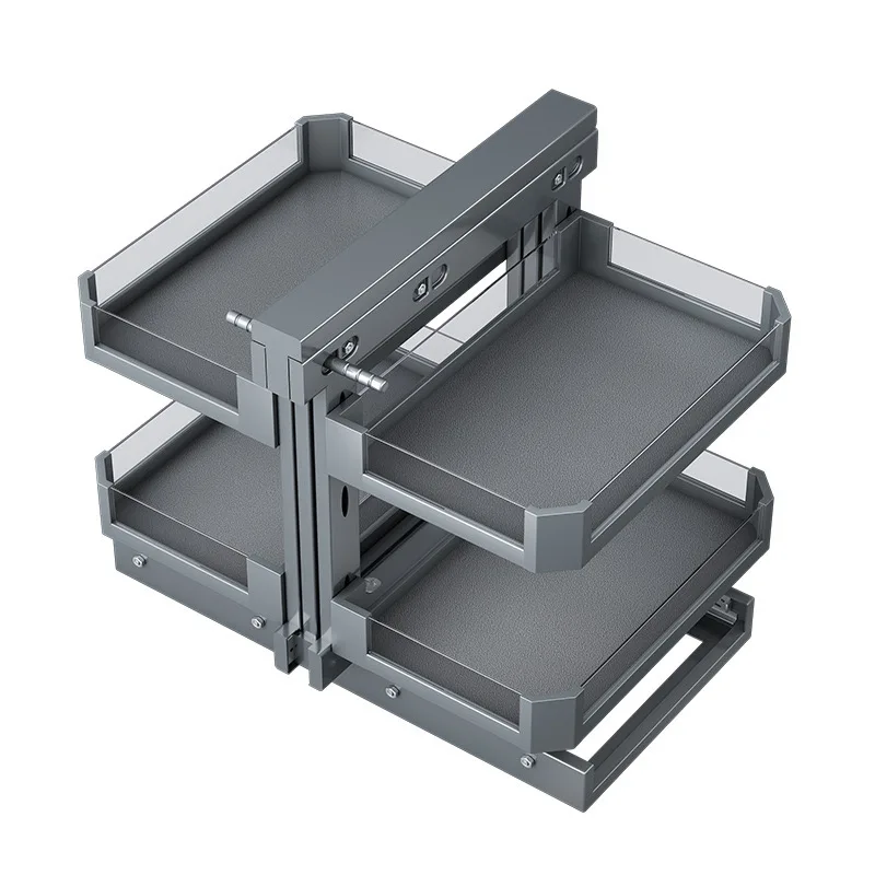Height Adjustable Load-bearing 80kg Corner Full Pull Out Basket Built-in Tempered Glass Drawer Shelf