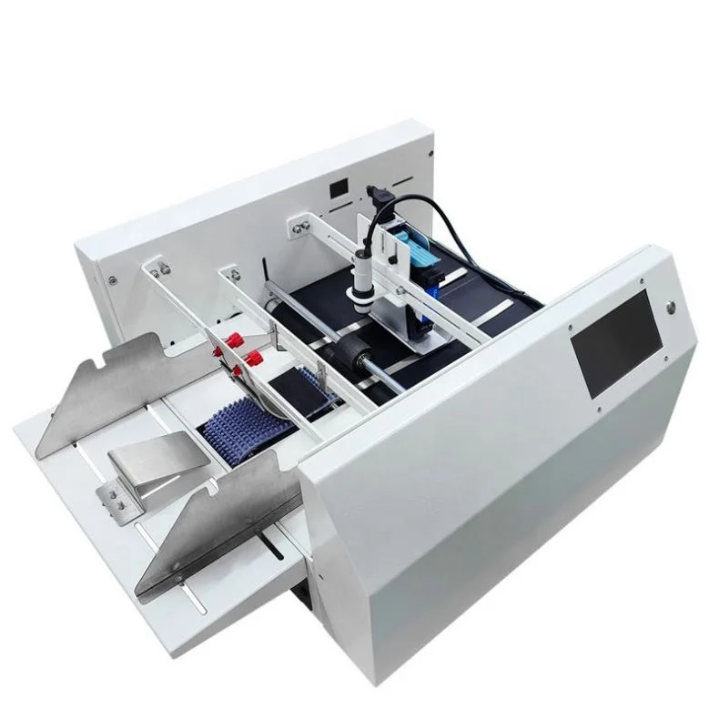 Automatic mini desktop hang tag labeling machine with feeder device