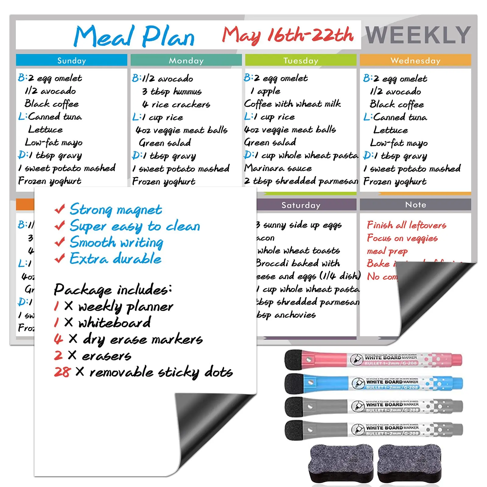Customized Reusable Dry Erase Monthly Calendar and Weekly Meal Planner Message Board Sheet Magnetic Whiteboard for Fridge