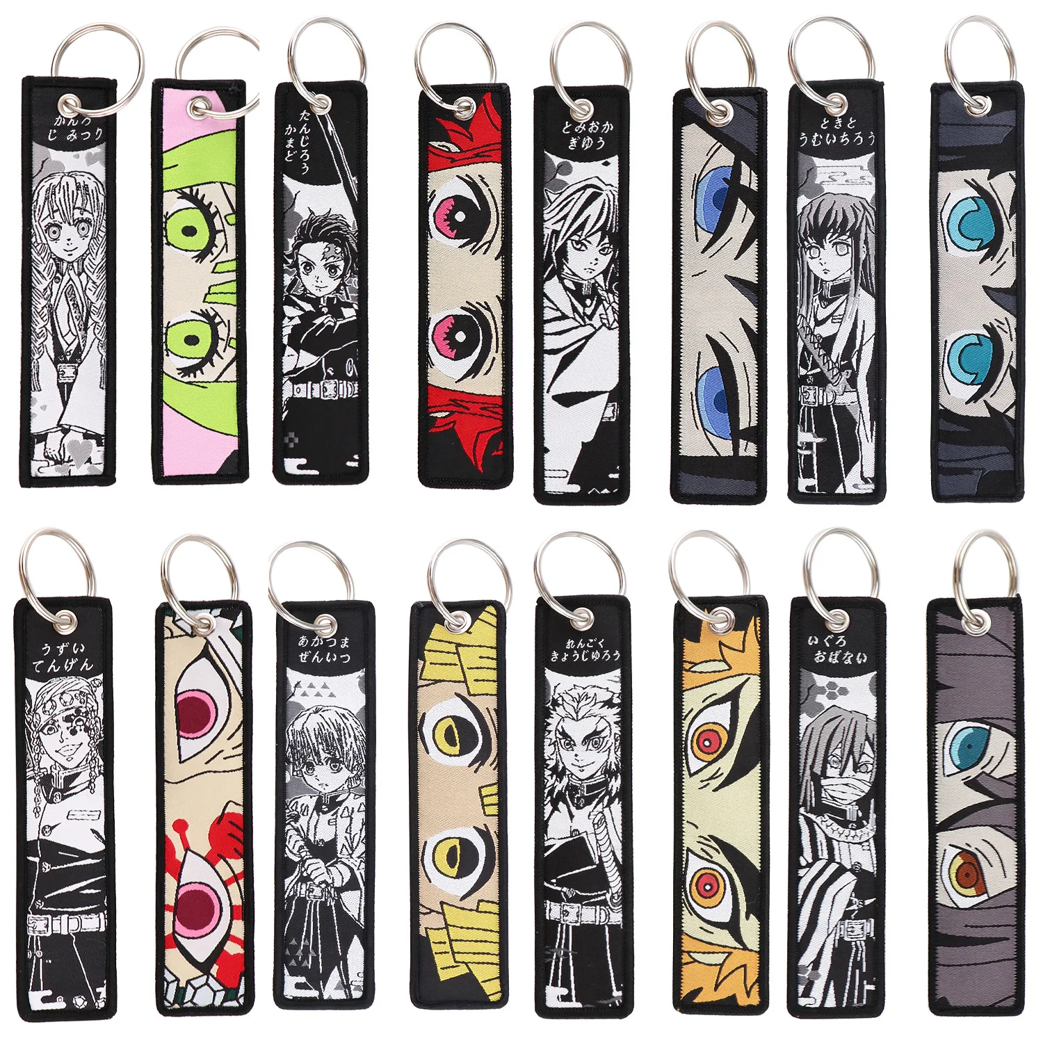 90 Styles Custom Woven Label Key Chains Saint Seiya Berserk Bleach Demon Slayer Black Clover Shingeki No Kyojin Anime Lanyard