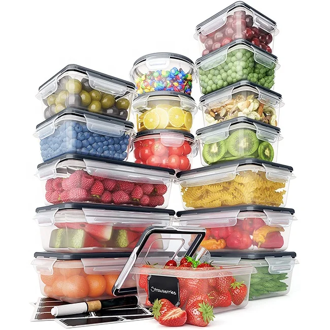 16 Pack set kitchen Microwave Refrigerator Plastic Easy Snap Lids Food Storage Container