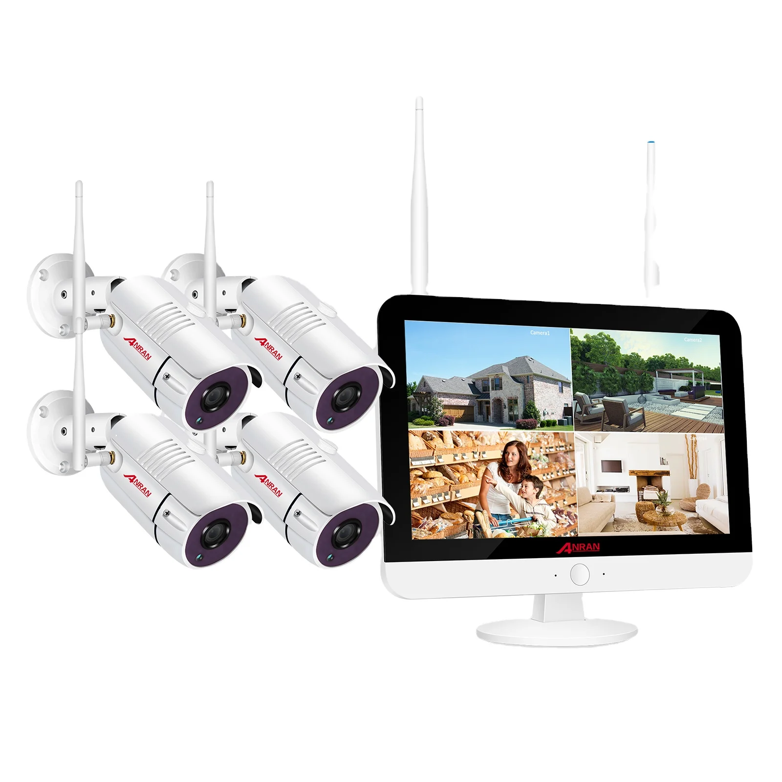 ANRAN 2MP/3MP wifi long range wireless CCTV security camera system with 12.5inch LCD screen Monitor 1080P 4CH wireless NVR kit
