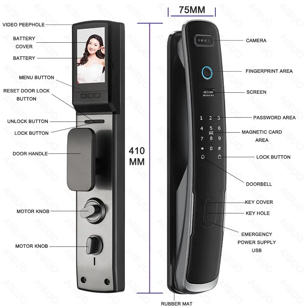 Wi-Fi приложение умный дверной замок распознавание лица отпечатков пальцев пароль карты смарт-замок