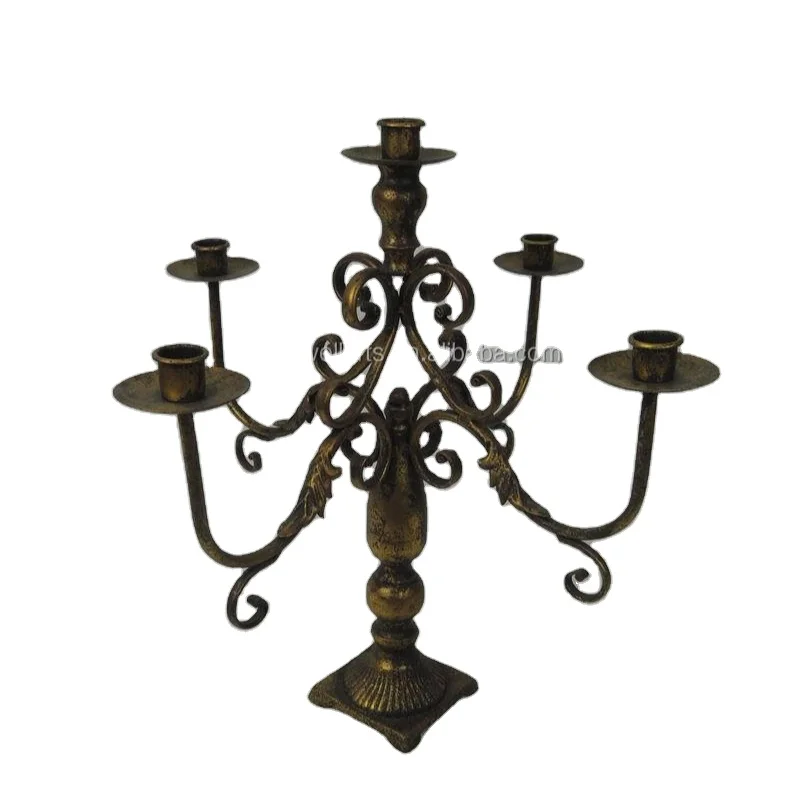 Wholesale Antique Gold Centerpiece Wedding Rustic Finished 5 Arm Multi Metal Candle Candlestick Holder Candelabra
