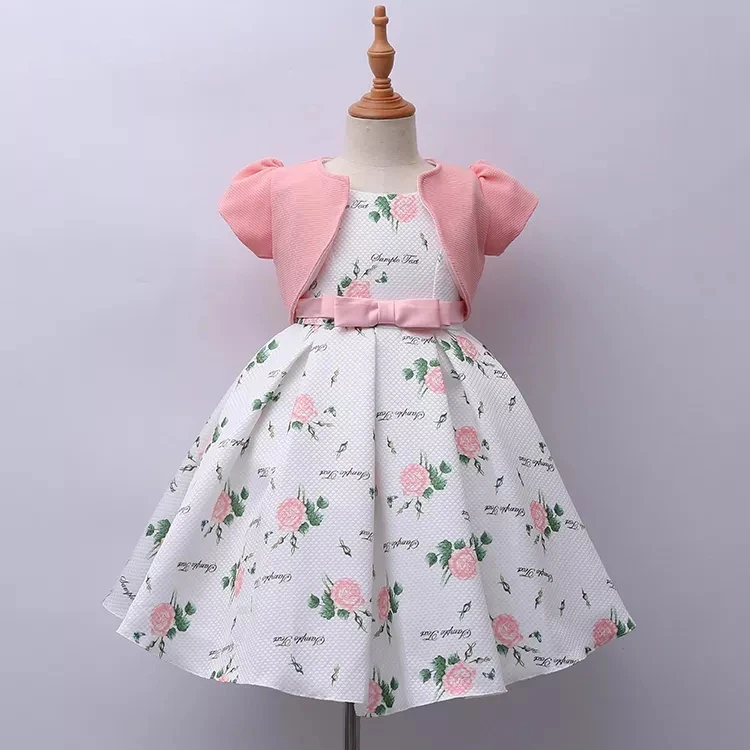 Green Horizon Child Kid Wear Clothing Floral Girls Party Dress for Girl 2-10 Year Dress Print Short Sleeve Flower Summer Pattern