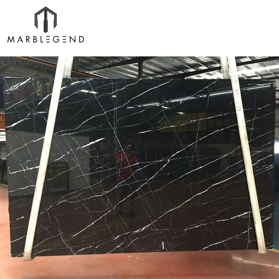 Honed surface Chinese natural stone matt nero marquina black marble slab