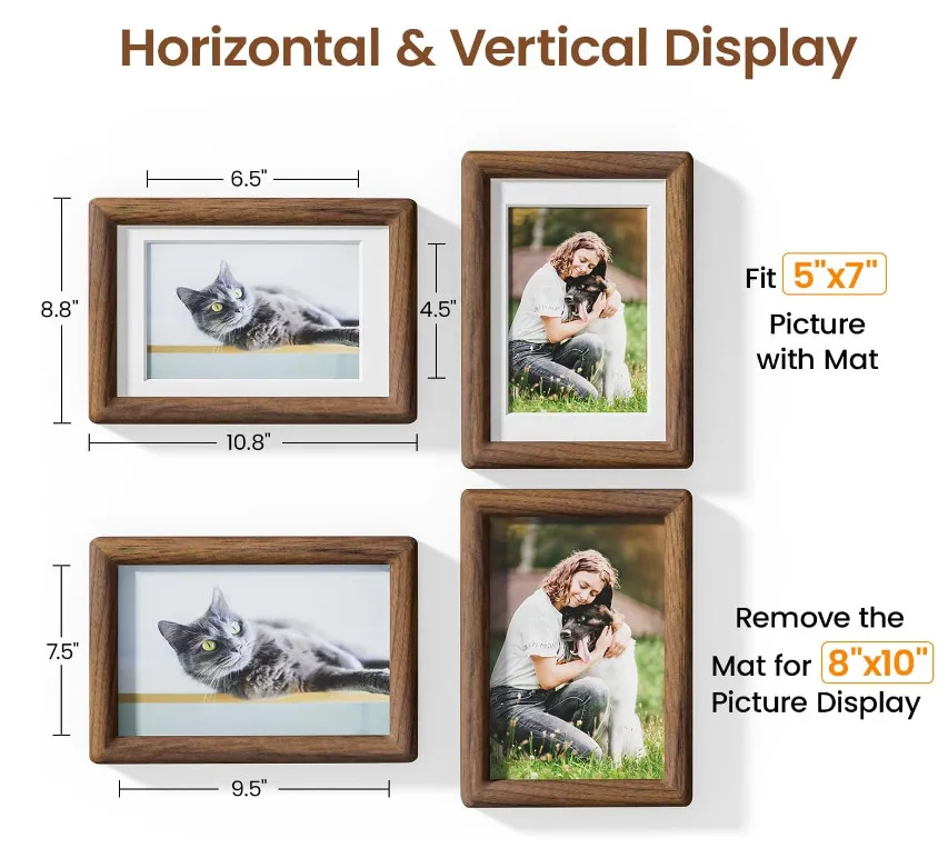 High Quality Creative Natural Walnut Wood Handcrafted 8 X 10 Photo Frame Matted Picture Frame