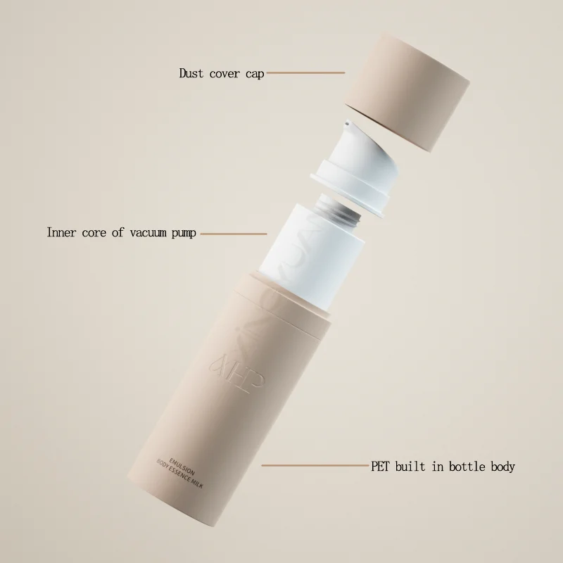 30ml 50ml custom beige airless lotion serum vacuum pump bottle skincare cosmetic packaging cylinder pet luxury cream