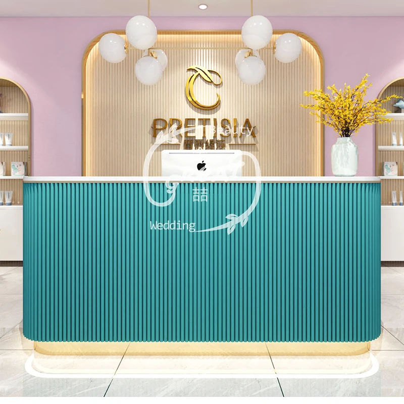 Great Foshan Factory Modern Pink Nail Salon Beauty Reception Desk For Sale