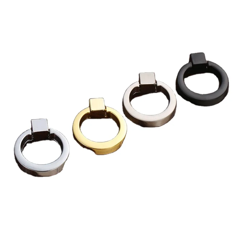 Gold Black Chrome Nickel Wire Drawing Zinc Alloy Circle Finger Hardware Cabinet Pulls Bedroom Ring Furniture Handles