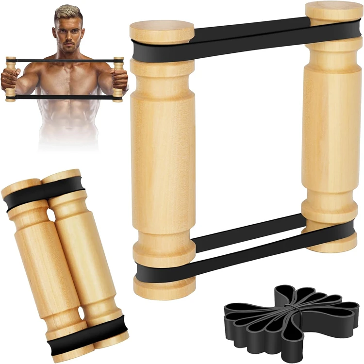 Wellshow Sport Rip Stick Wooden Ripstick with 6 Elastic Band Muscle Building Accessories Chest and Core Workout Equipment