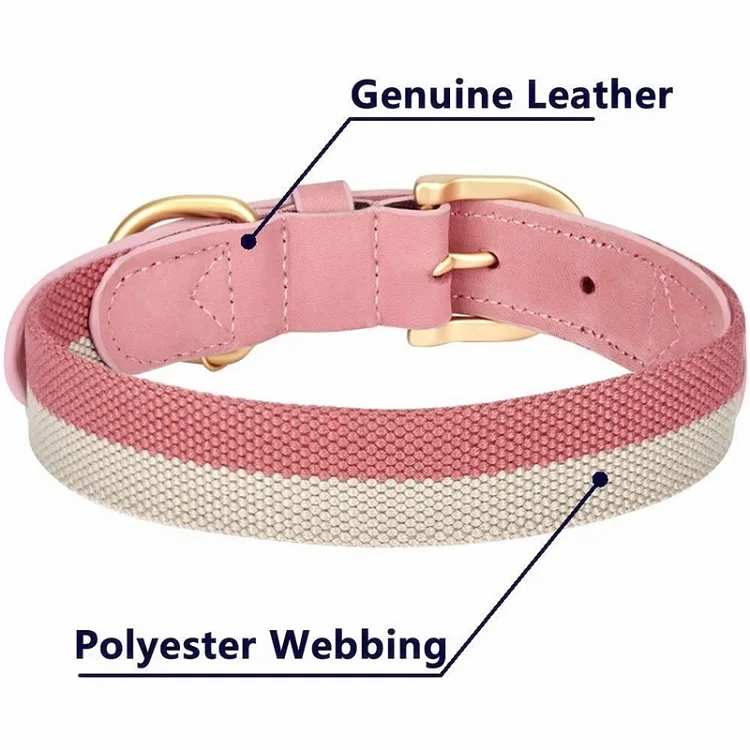 
Wholesale Hot Sale Pink Adjustable Luxury Leather And Polyester Soft Pet Dog Training Collar 