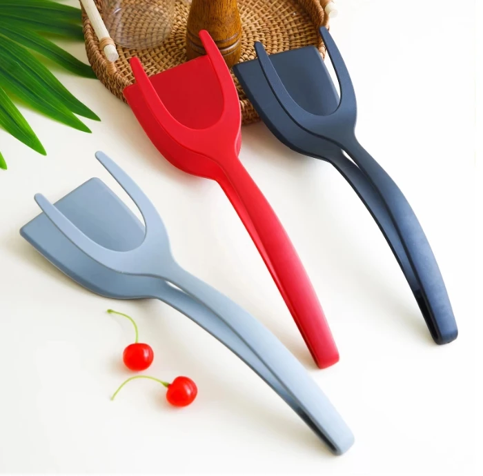 2-in-1 Household Kitchen Utensils Pancake Spatula Tongs Multi-Purpose Non-Stick Nylon Steak Shovel For Cooking Tools