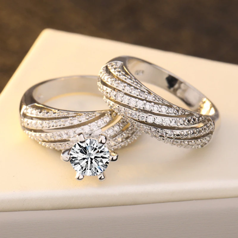 Luxury 2pcs/set Gemstone Diamond Ring Set Top Quality Party Wedding Rings For Women Accept Custom Silver Sterling 925 ZRR955