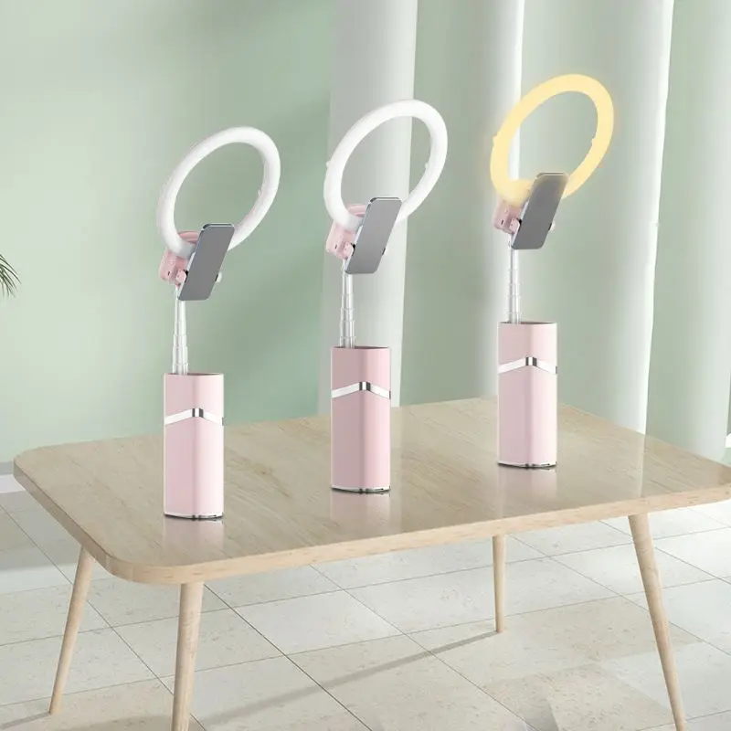 Selfie tripod with light folding ring pink mini phone 26cm only stand professional live stream led fill lamp ring light