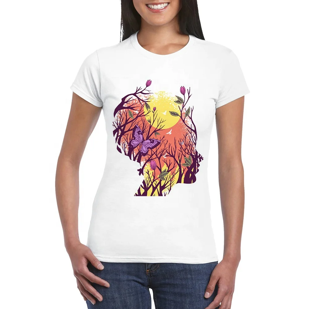 
custom design logo printing plus size plain fitted 100% Cotton blank white women T shirt 