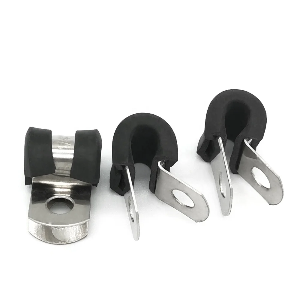 Custom 304 Stainless Steel Automotive Cable Clamps P-Type Rubber Wire Clamp with Zinc Finish Customizable Hose Clamp
