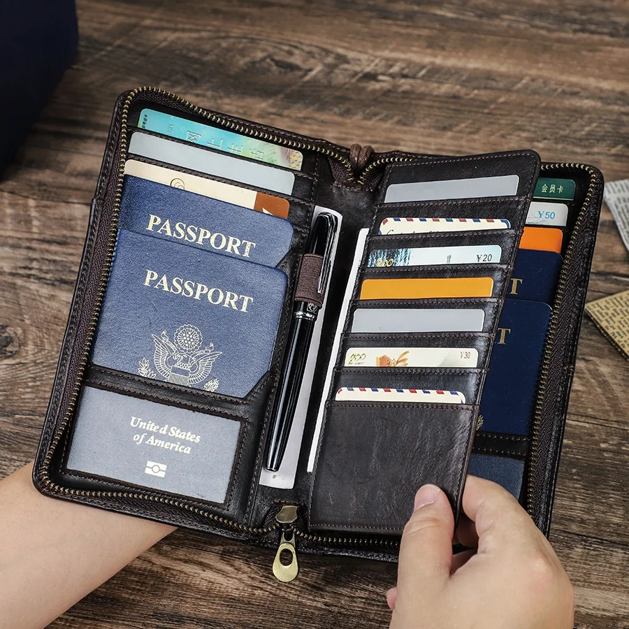 CONTACTS Premium Leather Travel Document Organizer Phone Passport Wallet Family Passport Card Holder with Pen Loop Holder