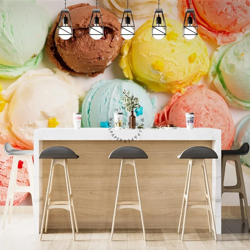 Ice cream peeling and removable fabric restaurant wallpaper mural