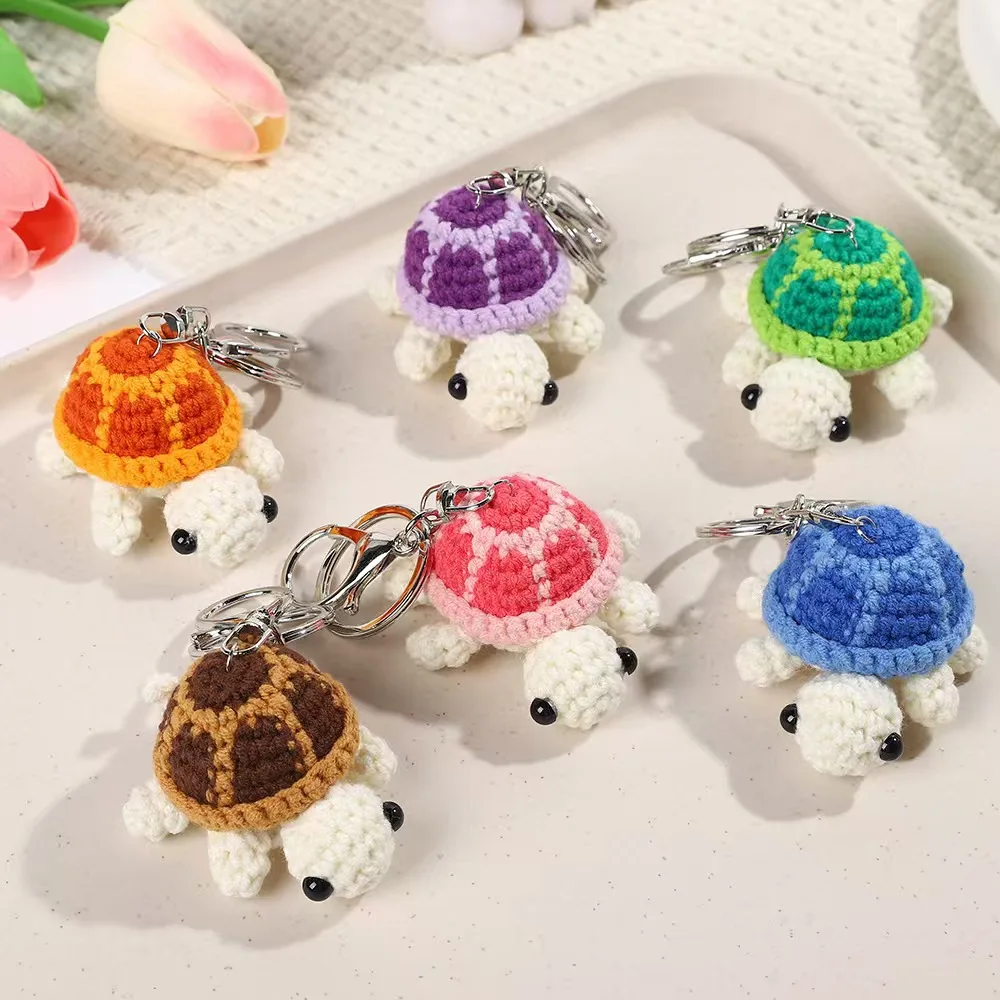 Crochet Tortoise Charm Keychain Handmade Mini Cute Turtle Wool Knitted Woven Ocean Animal Doll Bag Pendant Accessories Gift