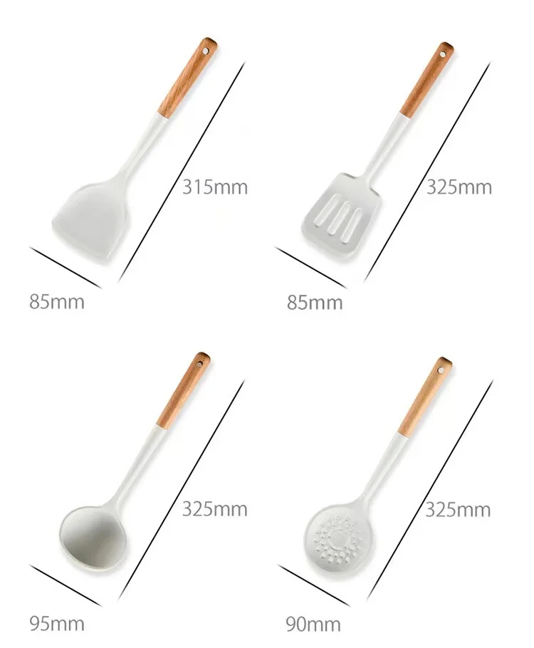 Wholesale Cheap 12 Pieces Set Kitchen Gadgets Tools Stand Kitchenware Spatula Silicone Cooking Utensils Set With Wooden Handles