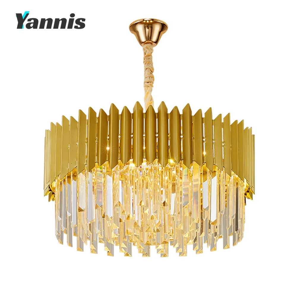 Round indoor luxury ceiling chandelier black gold home crystal modern Led Chandeliers glass Pendant lamp Lights