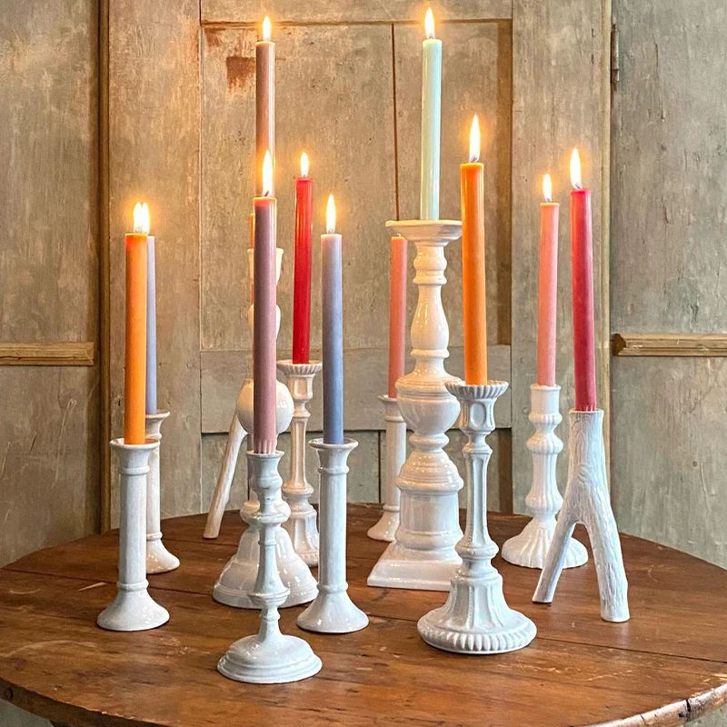 QIJIE Creative Art Column Wave Soy Wax White Cylinder Taper Candle Geometric Smooth Lines Striped Twisted Taper Candles Sticks