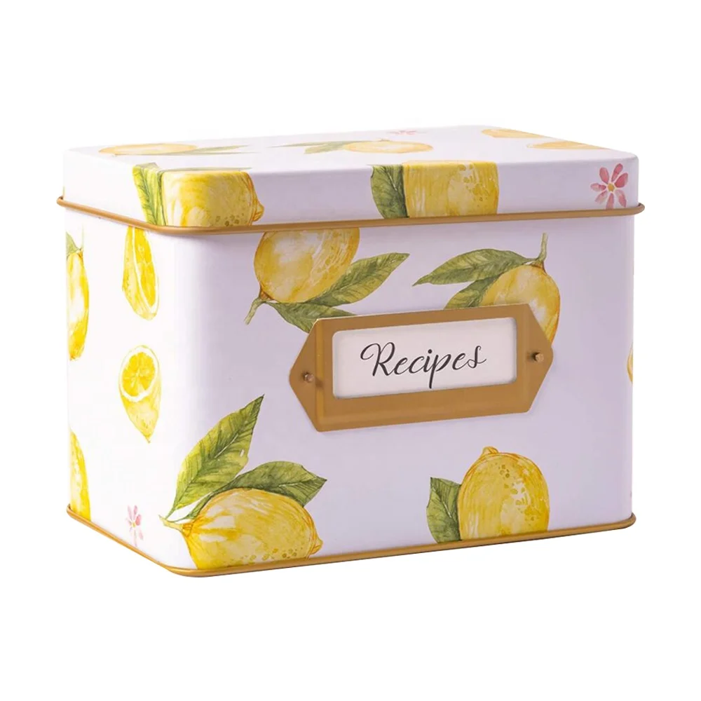 OEM декоративная коробка для рецептов с разделителями, Подарочная коробка, металлическая кухонная коробка для хранения, жестяная коробка