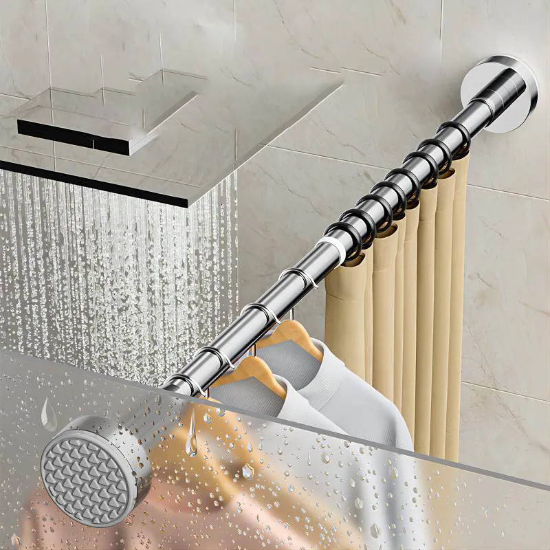 Feiming Stainless Steel Spring Tension Bathroom Rod Shower Curtain Rail Adjustable Shower Rod Telescopic Metal Curtain Rod