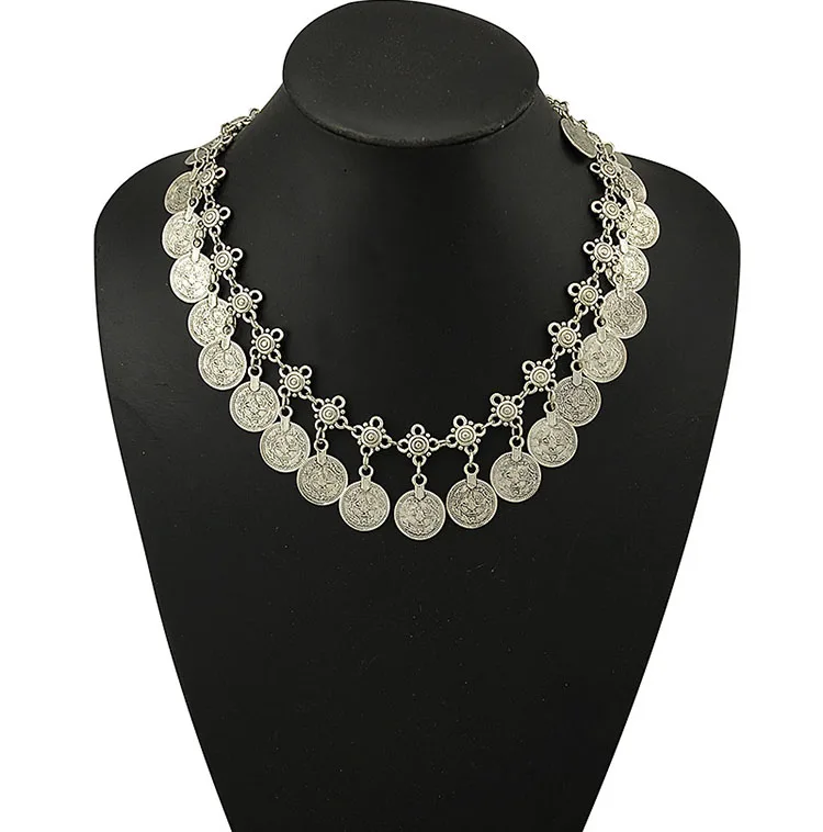 Ruigang Flower Child Silver Coin Handmade floral design Boho Gypsy Beachy Ethnic Tribal Turkish Necklace