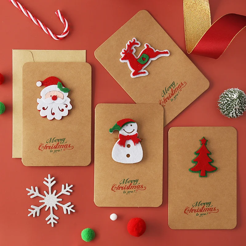 Wholesale Custom Print Handmade Three dimensional Blessing Thanksgiving Christmas Kraft Paper Greeting Gift Card with Envelope