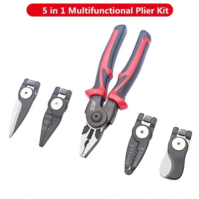 YTH multi-functional 5 in 1 adjustable cable cutter combination pliers crimping tool kit