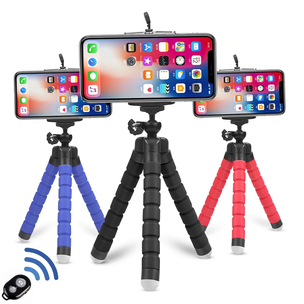The New With Wireless Remote Sponge Camera Phone Holder Mini Flexible Tripod Selfie Stick
