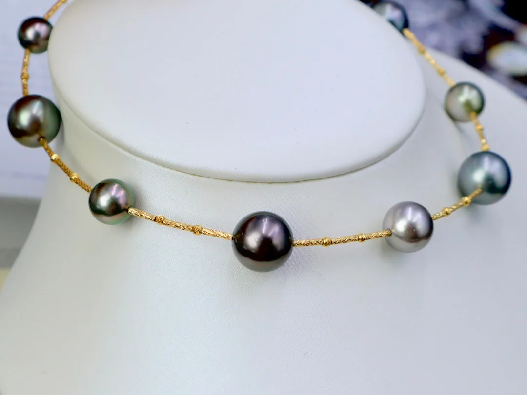 sea water real 18K gold material small large pearl arranged Tahitian tassel tail pearl necklace