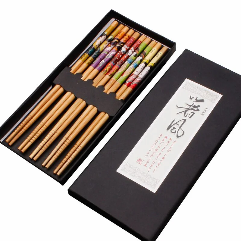 Wholesale cheap prices japanese korean style printed reusable bamboo wood sushi chopsticks bulk chopsticks