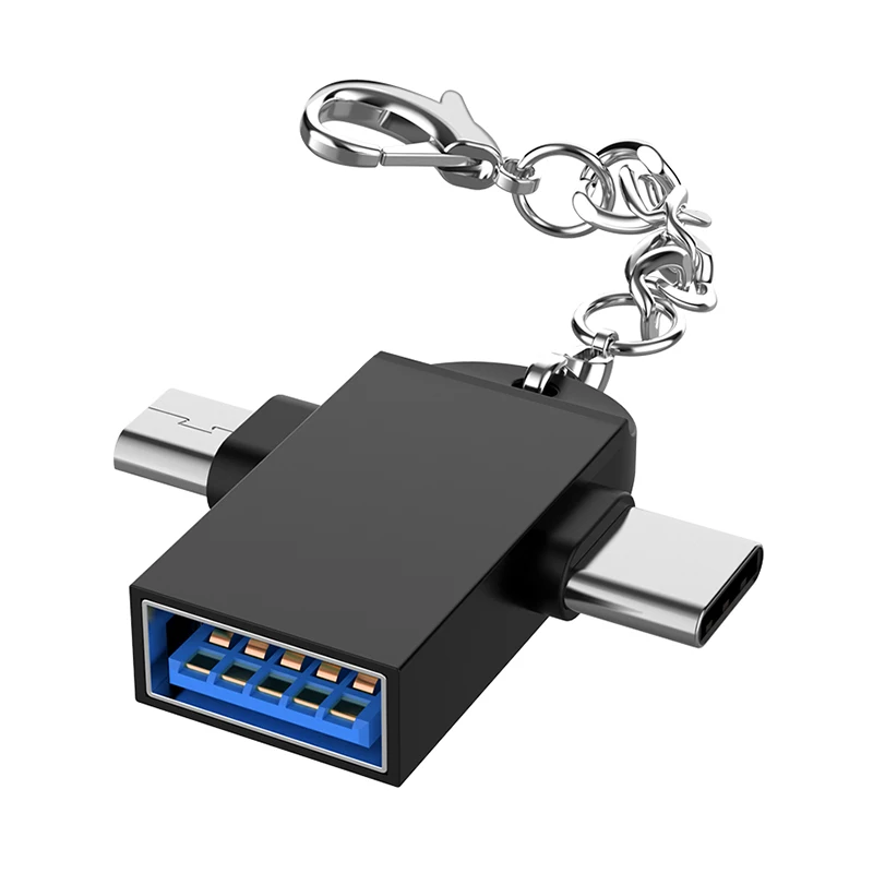 
2020 New Customize OEM Logo Type-C Micro USB V8 Adapter 2 in 1 OTG Data Connector with Key Chain 