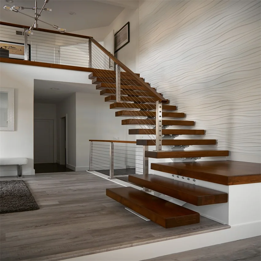 Luxury wood stairs with high end rubber wood stair design interior wood glass railing stairs